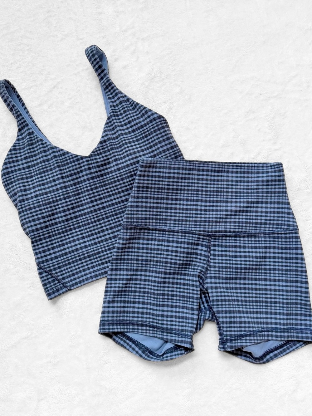 Lululemon Align Tank + Align Short SET – Glow Grid Washed Denim Multi – Size 2